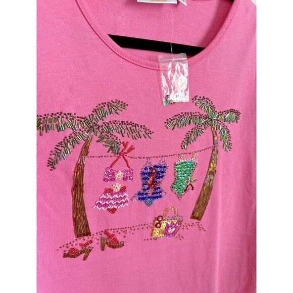 NEW Quacker Factory Sweater Women's Size Large Beach Bikini Sequin Beaded Top - Picture 3 of 7